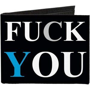 Buckle-Down Men's Black White Blue Bifold  Polyester Curse Words Quote Wallet
